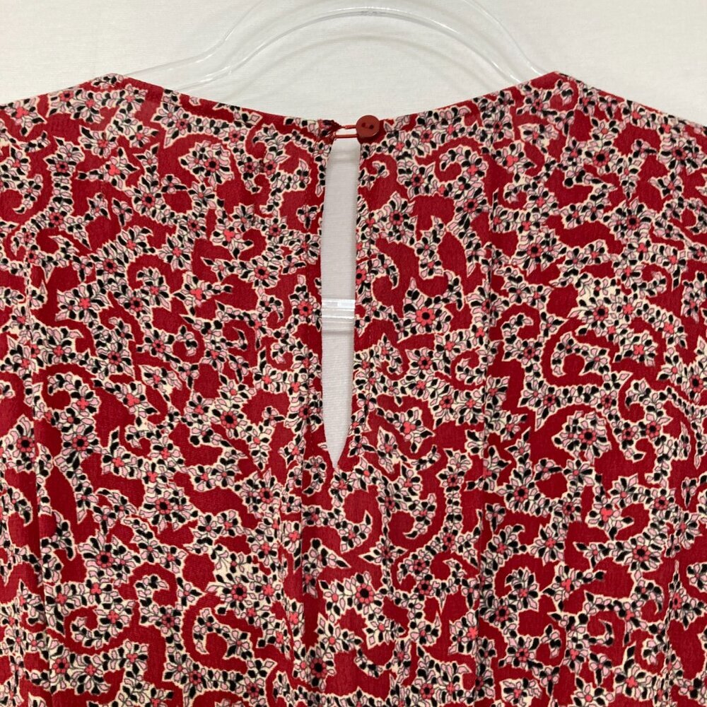 Ba&sh size Medium Red Abstract Floral Ruffle V Neck Wide Leg Cloy Jumpsuit - Picture 10 of 12